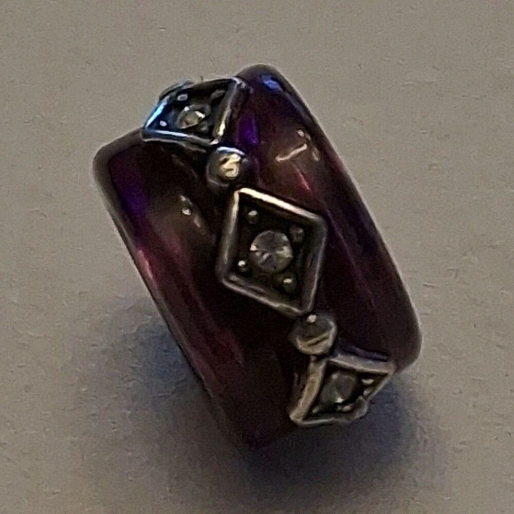 BRIGHTON Purple Silver Round Glass Metal Bead with Decorative Accents